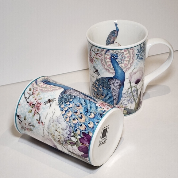 Summer River BV Copyright Porcelain Peacock Tea Mugs 10 oz Volume 4 1/4” Tall - Picture 1 of 10